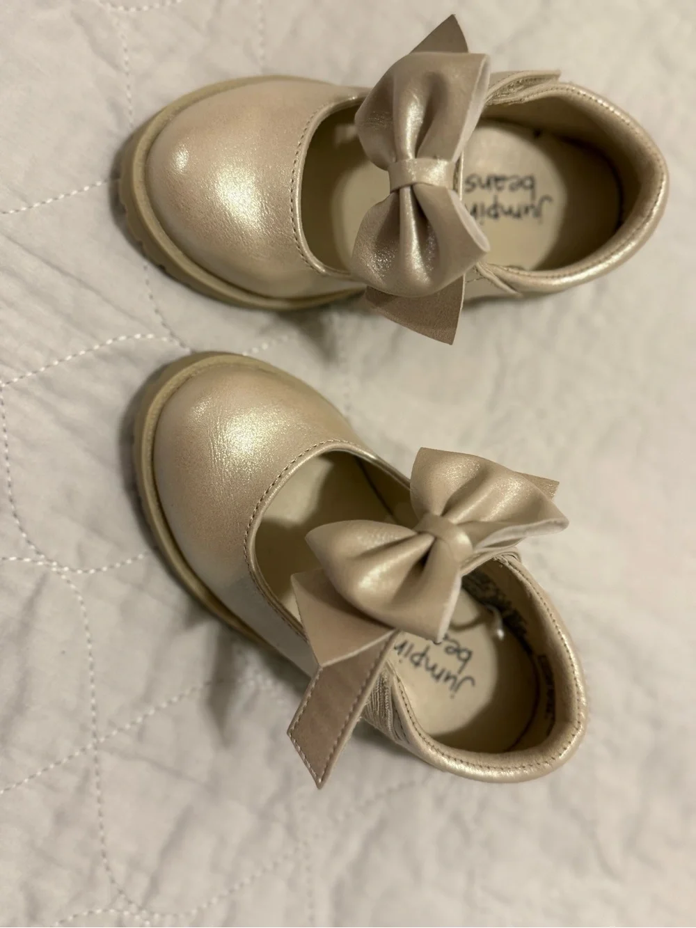 Girls Shimmery Cream Bow Mary Jane Kids Shoes